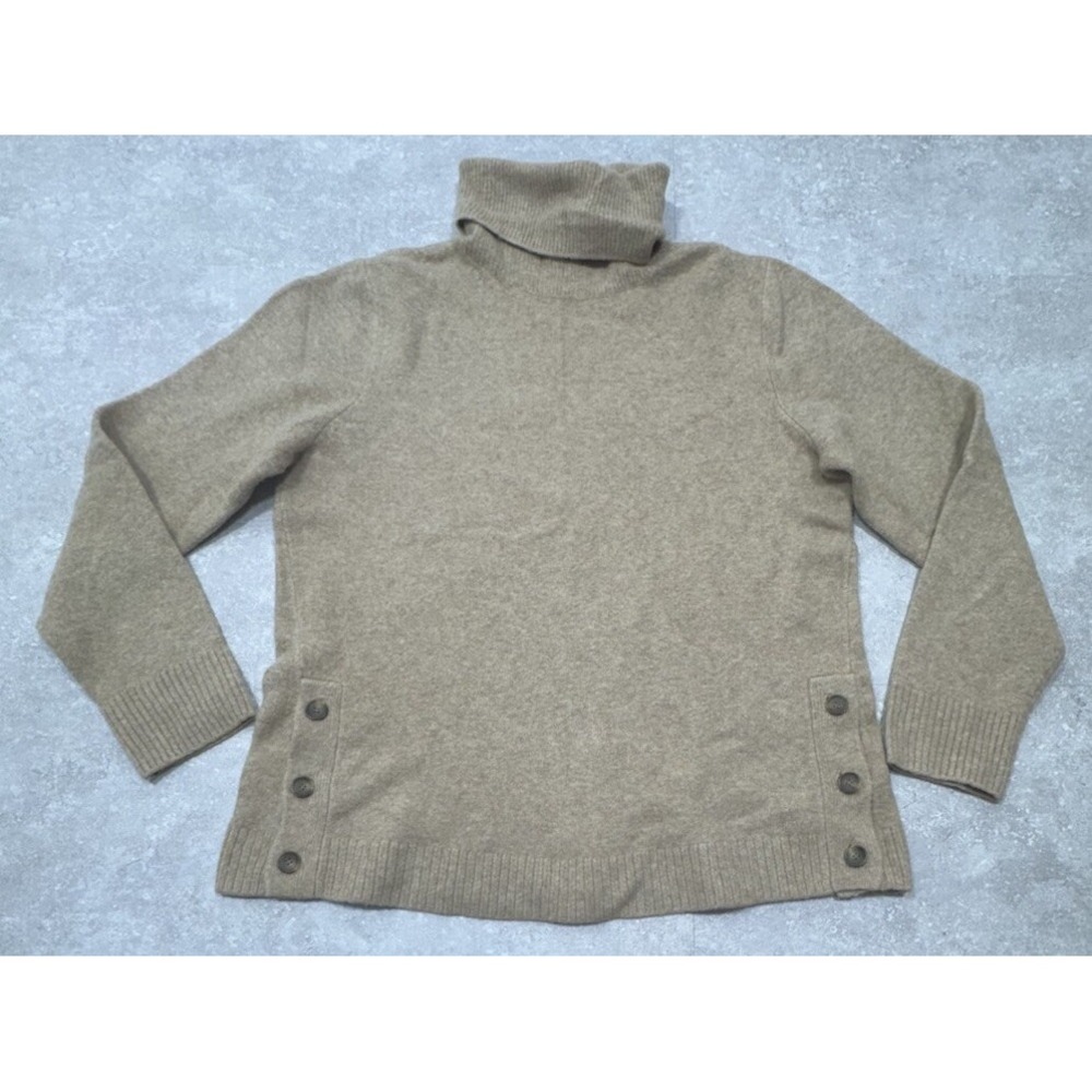 J Crew Tan Brown Women's Button turtleneck in extra-soft yarn Medium Bc907